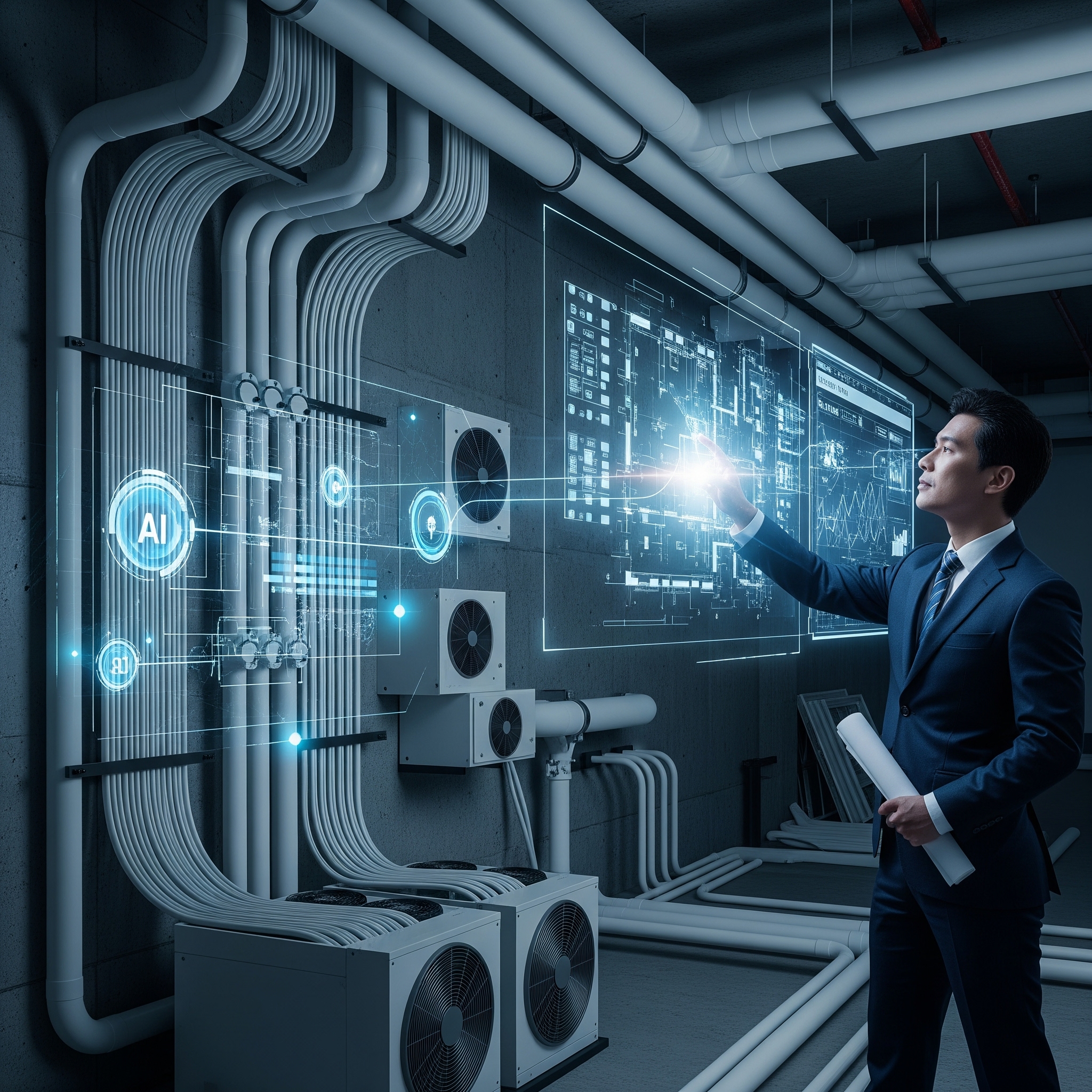 Man interacting with a futuristic digital interface